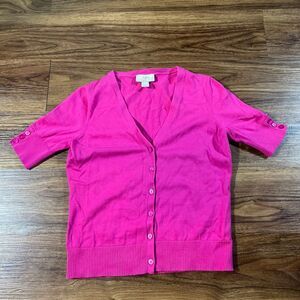 Ann Taylor Loft Petites Cardigan Sweater Short Sleeve Button Up Size Small Pink